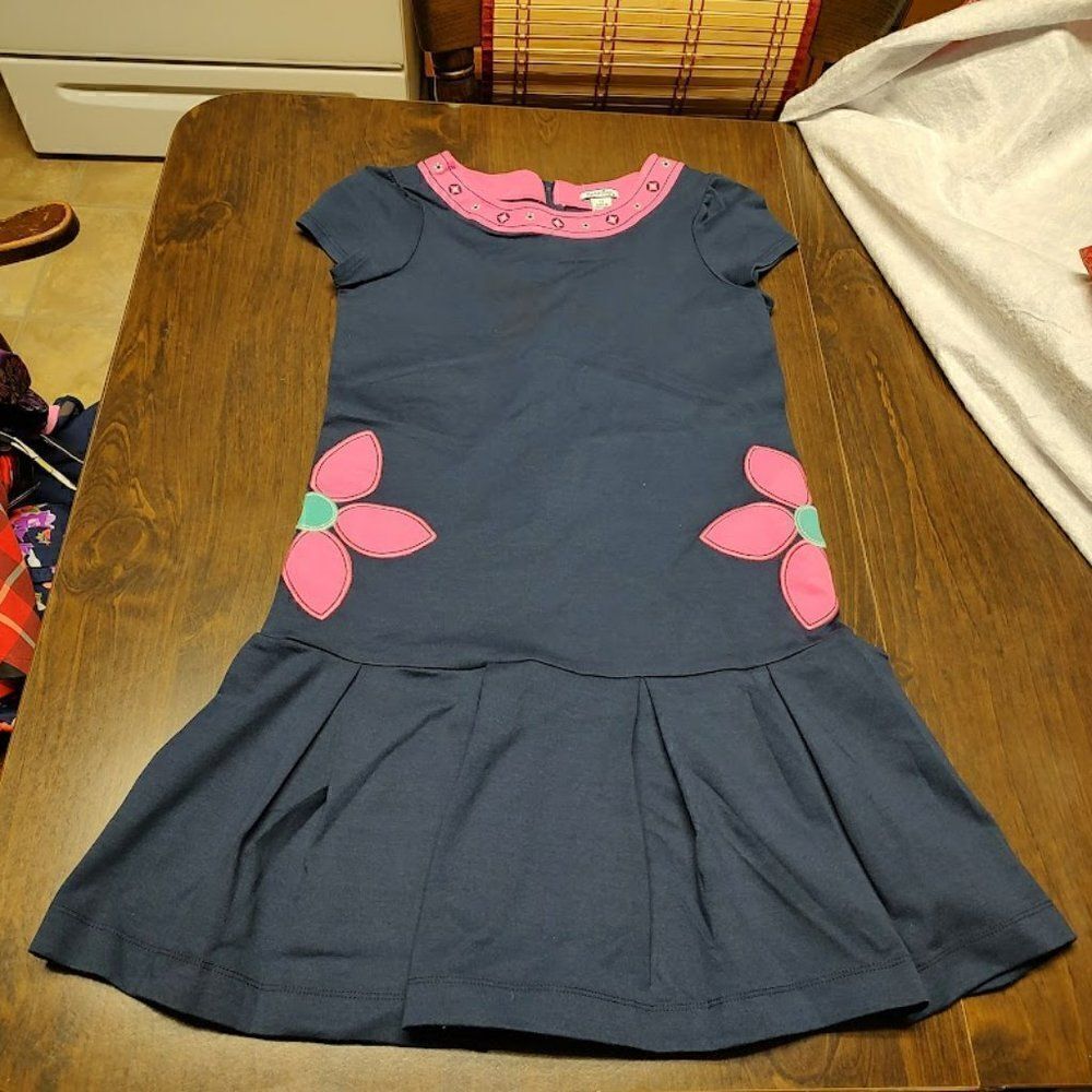 Hartstrings Dark Navy Blue with Pink Flowers Dress Size Girl's 12 Worn 1 Time